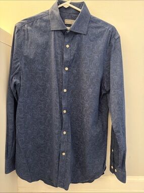 Michael Kors Men's Navy Blue Paisley Dress Shirt